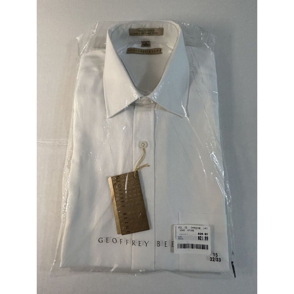 Geoffrey Beene White Oxford Size 15 (32/33) 100% Cotton